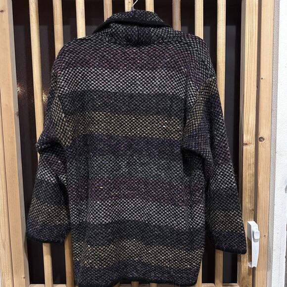 Vintage Yves Venet Cardigan One Size Black Pink Orange Striped Open Front - Picture 2 of 6